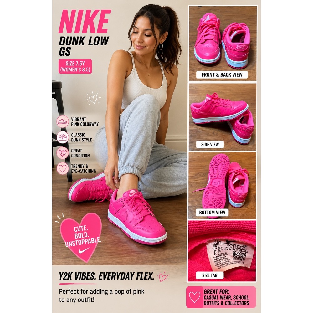 Nike Dunk Low GS Hyper Pink Triple Pink Size 7.5Y Women's 8.5 Athletic Shoes